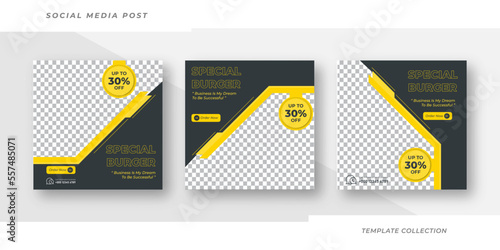 Burger social media feed post template social media instagram for food promotion simple banner frame
