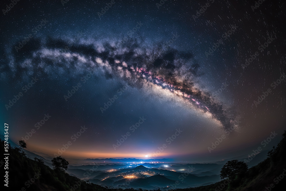 Milky Way galaxy seen from doi inthanon in Chiang Mai, Thailand, with light city. Generative AI