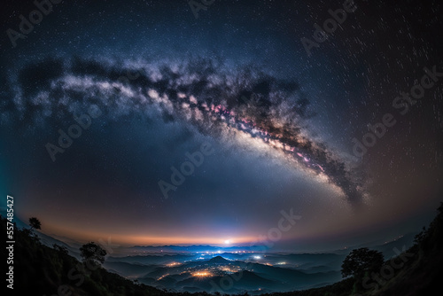 Milky Way galaxy seen from doi inthanon in Chiang Mai  Thailand  with light city. Generative AI