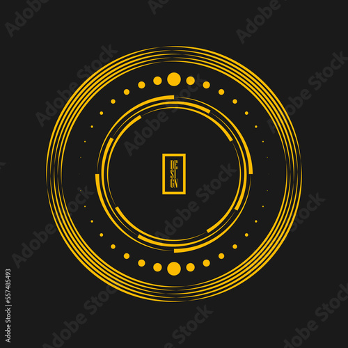 Abstract yellow lines and dots in round form. Geometric art. Design element for border frame, round logo, blackout tattoo, sign, symbol, web pages, prints, posters, social media, promotion, flyer