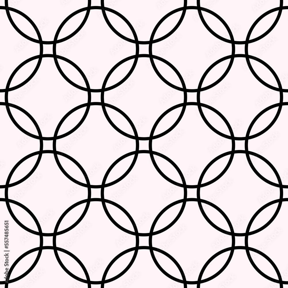 Naklejka premium Interlocking circles Pink and Black pattern. Seamless background tile.