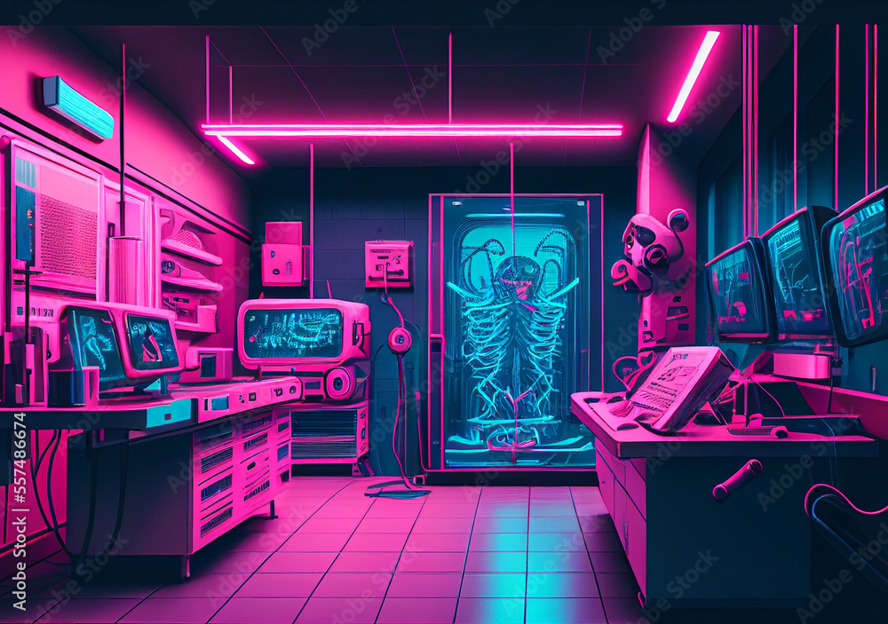 Operating room in purple neon lighting. Operating room in purple neon lighting.