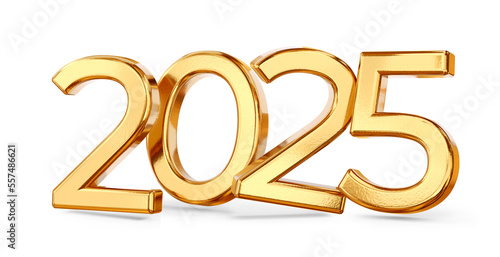 2025 new year symbol, golden isolated 3d-illustration