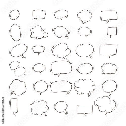 hand drawn bubble speech chat doodle sketch collection set