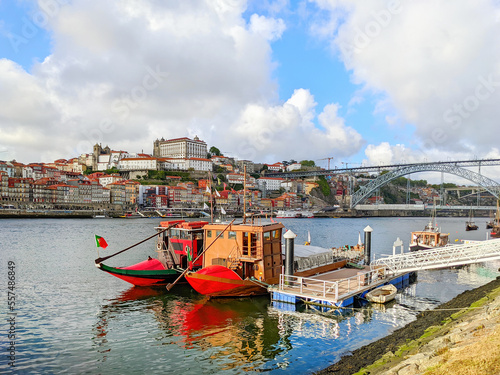 Wine boats cityscape Porto Portugal