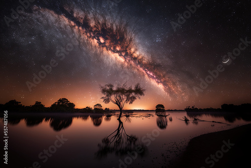 long exposure shot of the milky way galaxy taken in Thailand near phitsanulok with grit. Generative AI