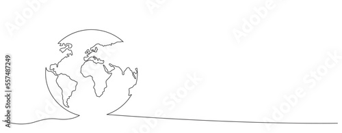 One continuous line drawing of Earth globe.World map doodle line drawing. Earth map hand drawn symbol. Isolated on white background