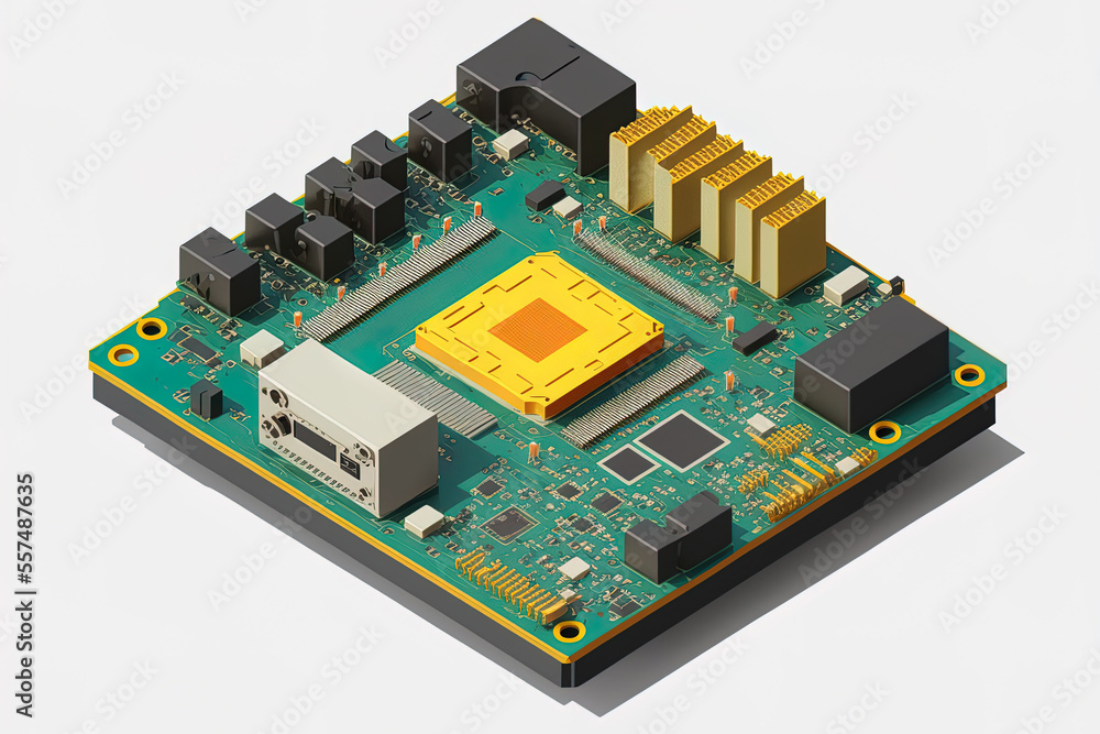 Obraz premium electrical motherboard isometric processor microchip on a white background. Generative AI