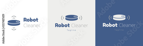 Robot vacuum cleaner logo design set, robotic cleansing tool symbol, household gadget emblem concept, floor mop editable commercial logotype, automatic cleaning branding, isolated on background