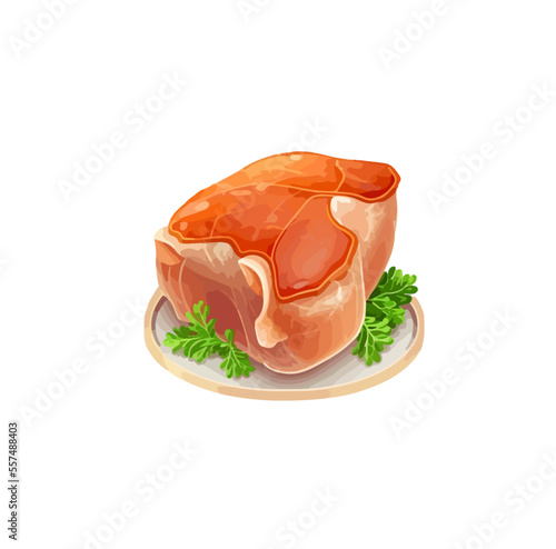 Canvas Print Baked pork knuckle with vegetables on a plate