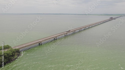 Aerial capture of the Tietê River. Intermodal waterway port. 4K. photo
