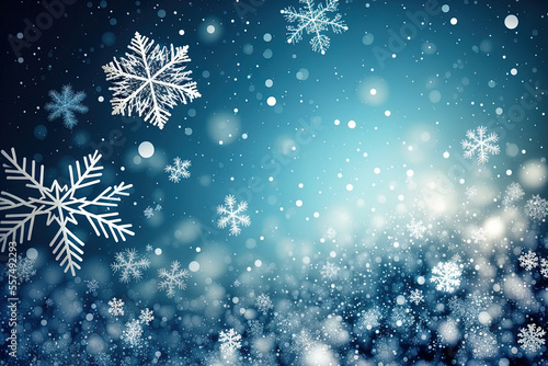 Background of Christmas with snowflakes and snow falling. Merry Christmas and a prosperous new year throughout the winter season. Generative AI