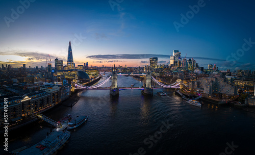 Wonderful evening view over London and Tower Bridge from above - travel photography