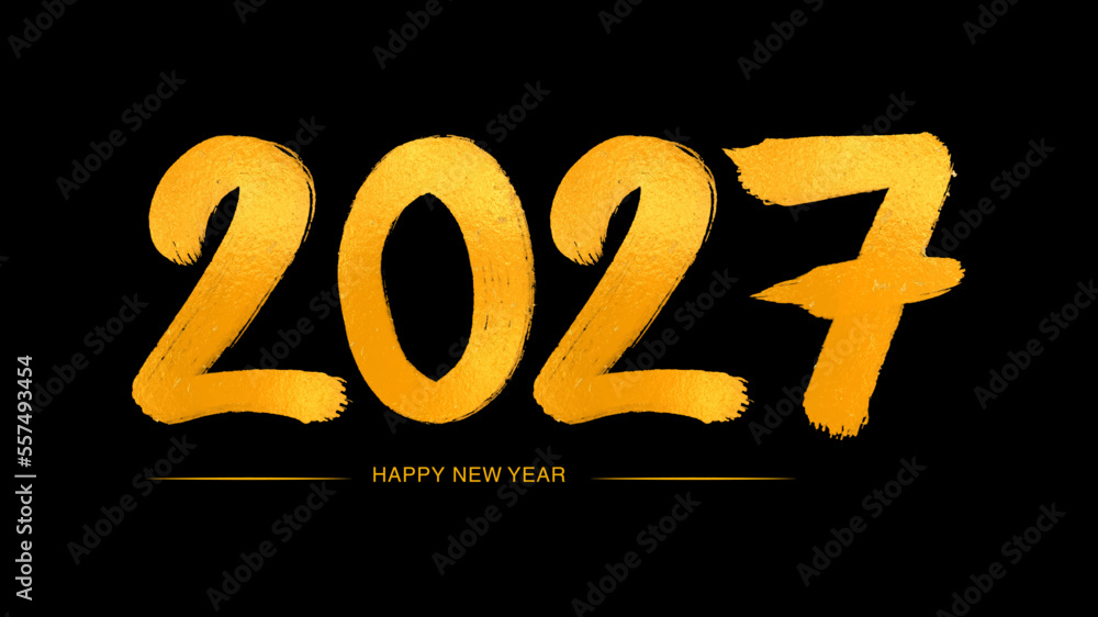 Happy new year 2027 Golden numbers handwritten calligraphy, 2027 year vector illustration, New year celebration, Gold 2027 Number design on black background, typography lettering text vector - obrazy, fototapety, plakaty 