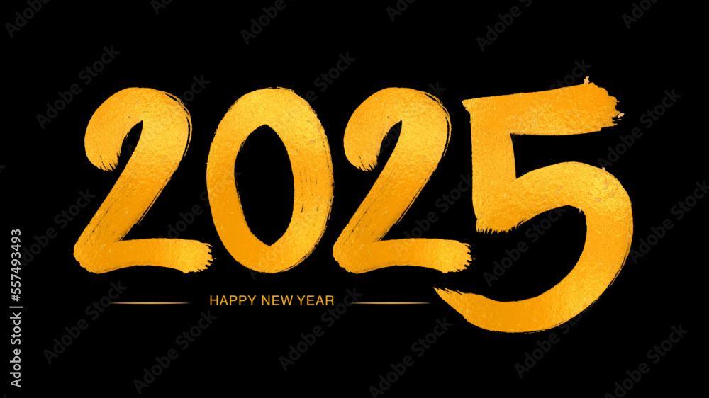 Vecteur Stock Happy new year 2025 Golden numbers handwritten