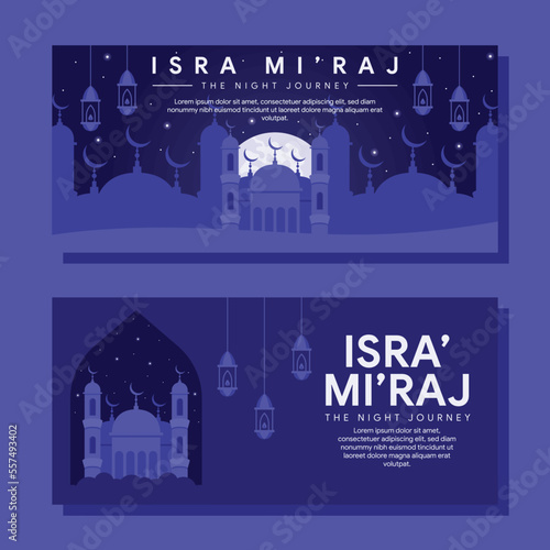 isra miraj horizontal banner illustration in flat design