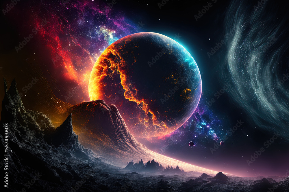 Fantasy is an abstract planet in space with stars and galaxies as its backdrop. Generative AI