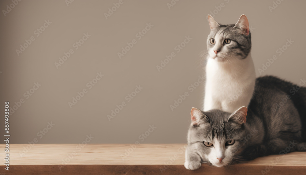 Cat commercial photo, hungry cats looking at an object to their left