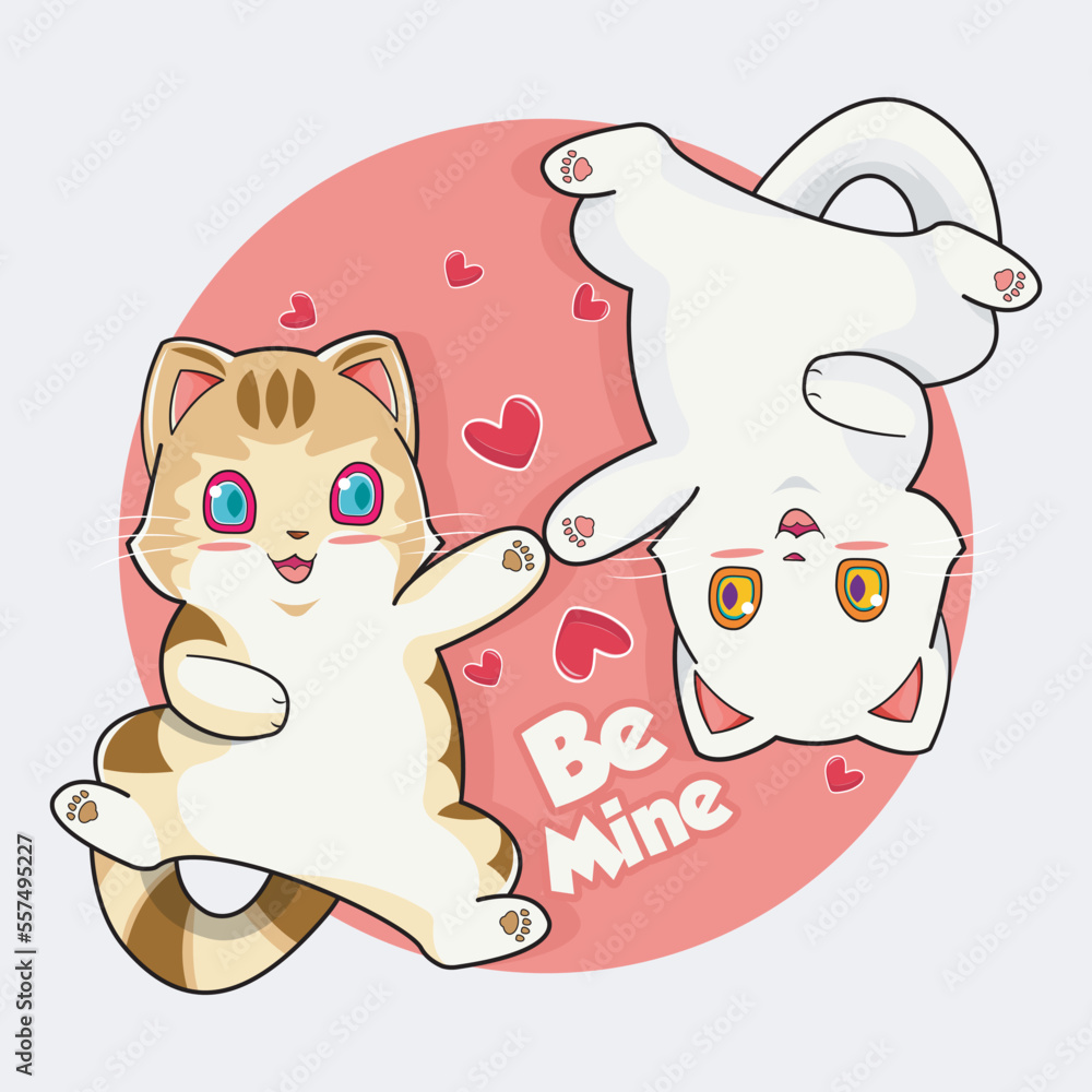 Valentine's Day. Cute cat looking at each other with her lover vector illustration