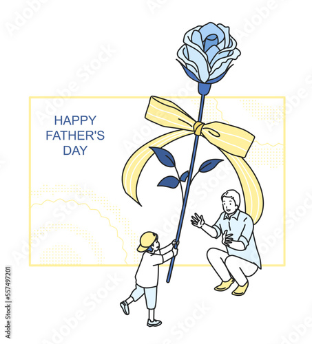 父の日　お父さんにバラをあげる男の子