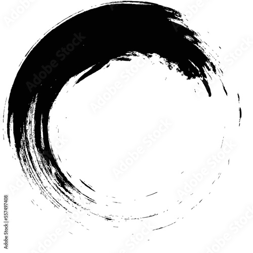 paintbrush with black ink in old style, abstract circle with brush stroke