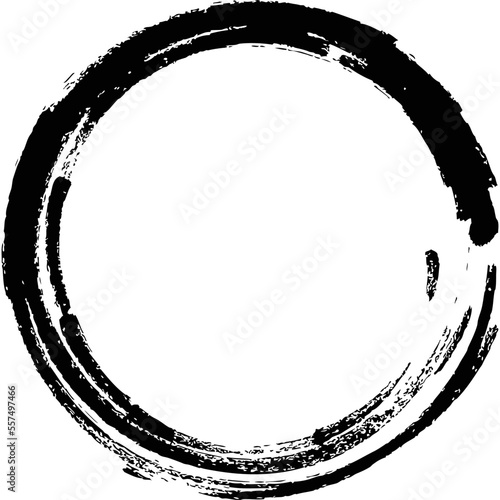 paintbrush with black ink in old style, abstract circle with brush stroke