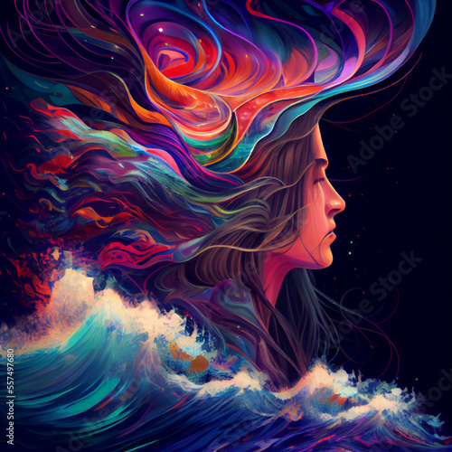 Woman with psychedelic colors