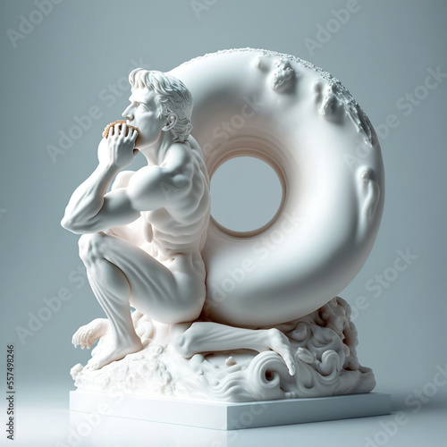 Marble donut with anciet sculpture, Generative AI image photo