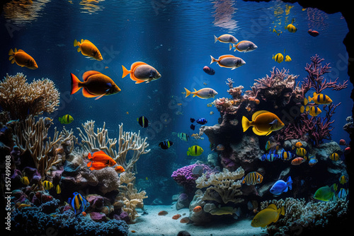 In an oceanarium, a fish tank is included. Generative AI