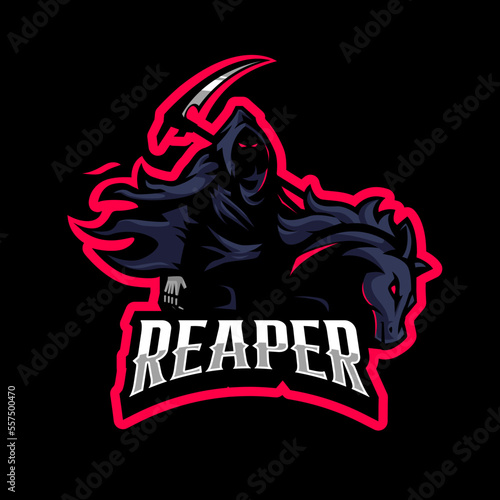 Grim reaper riding horse esport gaming mascot logo