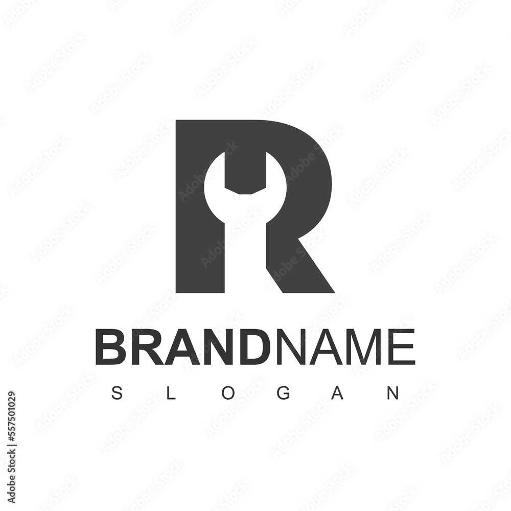 Letter R repair Logo Template, Negative space idea wrench icon Letter R repair Logo Template, Negative space idea wrench icon