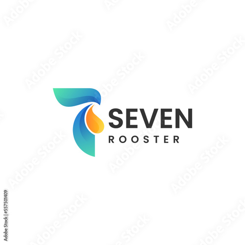 Vector Logo Illustration Number 7 Rooster Gradient Colorful Style.