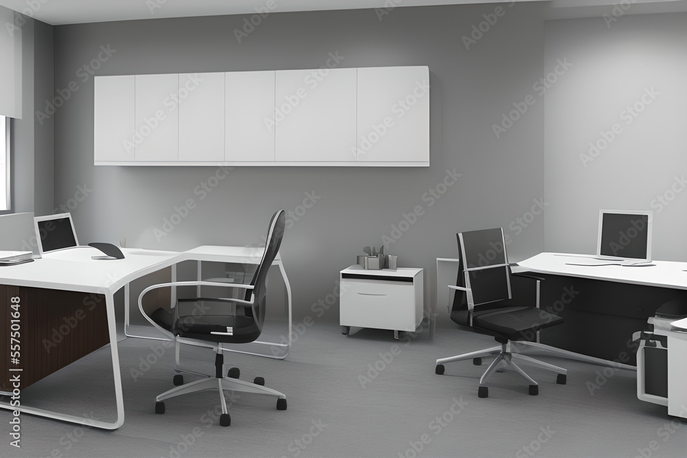 Modern computer on table in office interior. Stylish workplace high resolution photography, office chair, office table, one bed Modern computer on table in office interior. Stylish workplace high resolution photography, office chair, office table, one bed