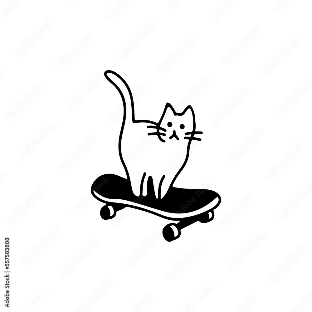 Naklejka premium vector illustration of a cat playing a skateboard