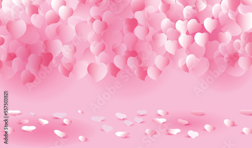 Cute little hearts pattern, random order. Perfect pink heart background for Valentine's Day greeting card or wedding design. Small pink heart leaf shape. Vector illustration.