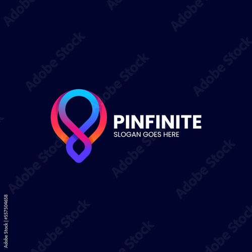 Vector Logo Illustration Pin Infinity Gradient Line Art Style.