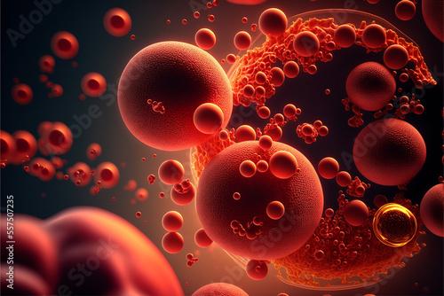 A group of red blood cells, a microscopic photo, Generative AI