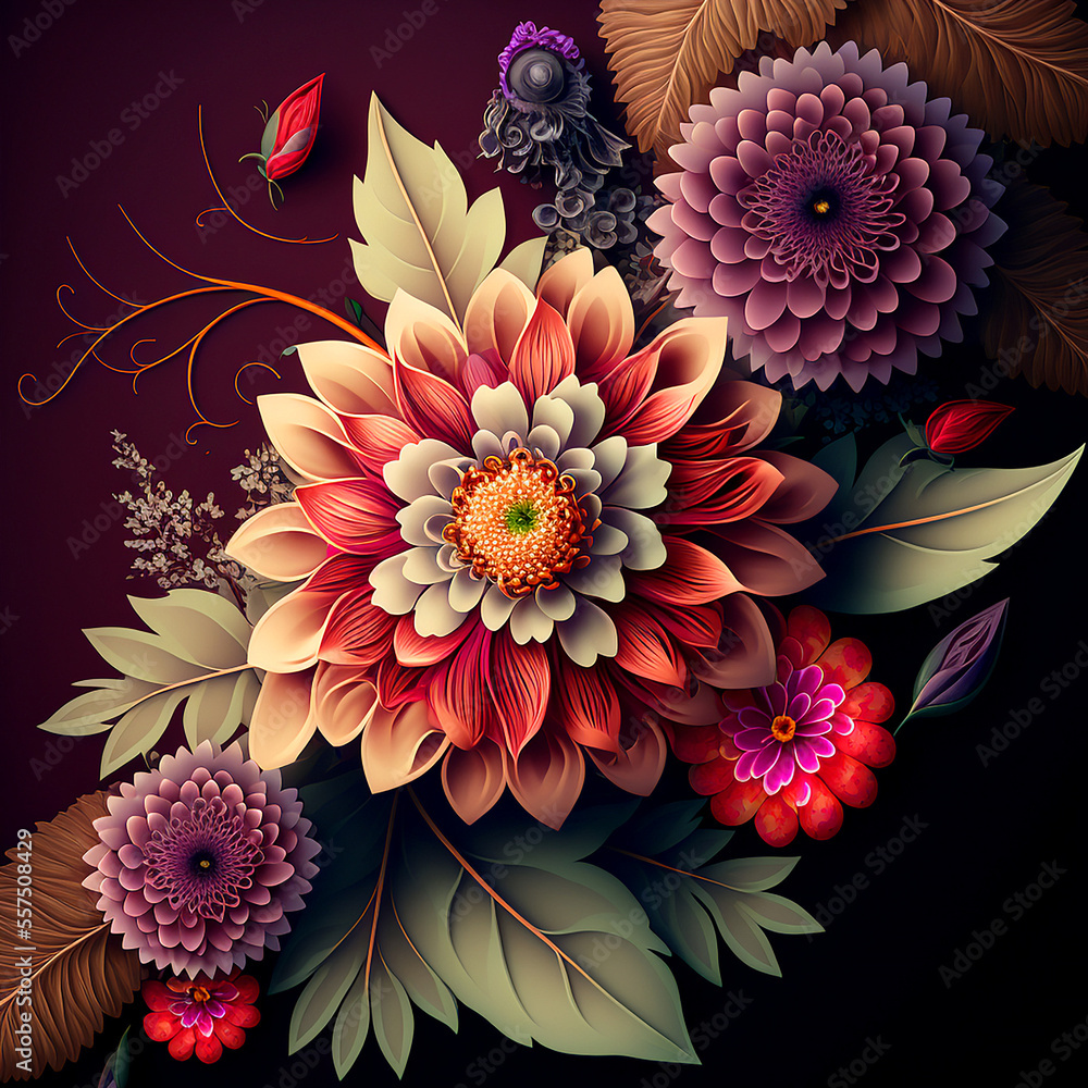 Illustration Vibrant Beautiful Flowers 2:3 Art Print 01, 56% OFF