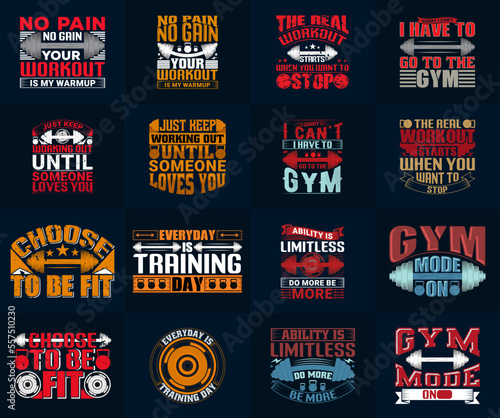 motivational quotes for workout T-shirt Design, Gym-Fitness T-shirt Design Bundle