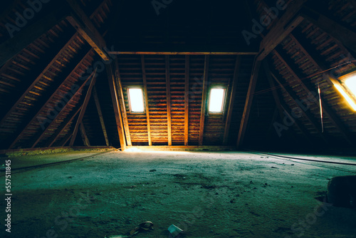 wooden structure of an old attic 