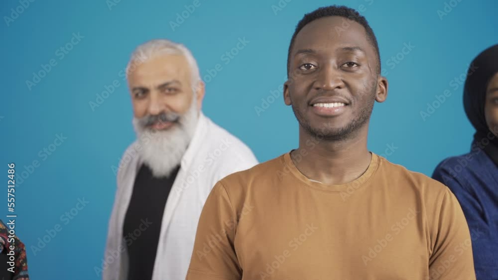 Close-up portrait of a group of friends of different races. Smile, friendship and brotherhood. Close-up portrait of a group of friends of different races. Smile, friendship and brotherhood.