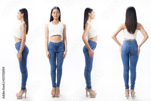 full body Beautiful young woman on white background