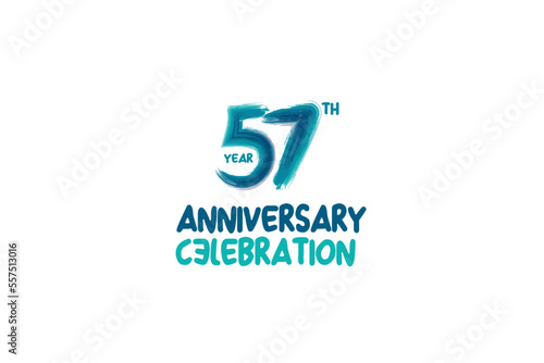57th  57 years  57 year anniversary celebration fun style logotype. anniversary white logo with green blue color isolated on white background  vector design for celebrating event