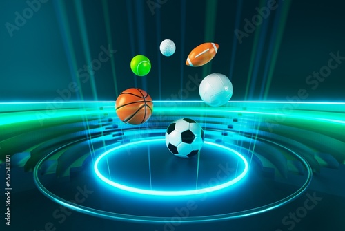 Fototapeta Naklejka Na Ścianę i Meble -  3d football object design. realistic rendering. abstract futuristic background. 3d illustration. motion geometry concept. sport competition graphic. tournament game bet content. soccer ball element.
