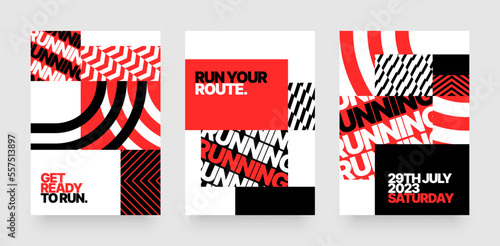 Vector layout template design for run, championship or sports event. Poster design with abstract running track on stadium with lane. Design for flyer, poster, cover, brochure, banner or any layout.