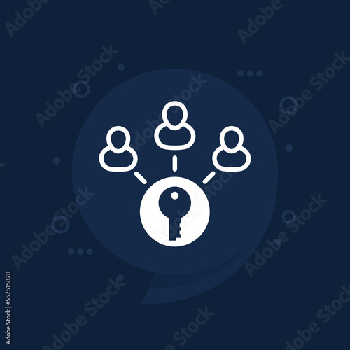 Collective ownership icon with people and a key, vector