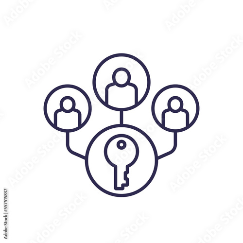 Collective ownership line icon with people and a key