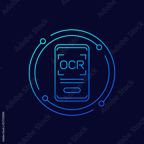 OCR, Optical character recognition line icon with a phone