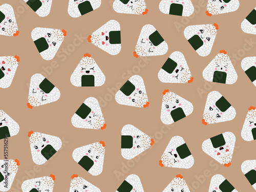 Colorful background from onigiri. Asian cuisine vector design