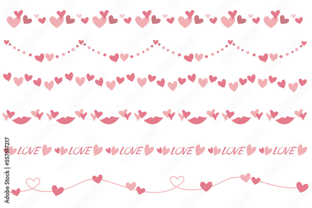 Set of Heart symbol decoration elements. Happy Valentine's day decorative garland collection. Heart symbol border elements for Valentine, Mother's day and Wedding. Vector illustration.